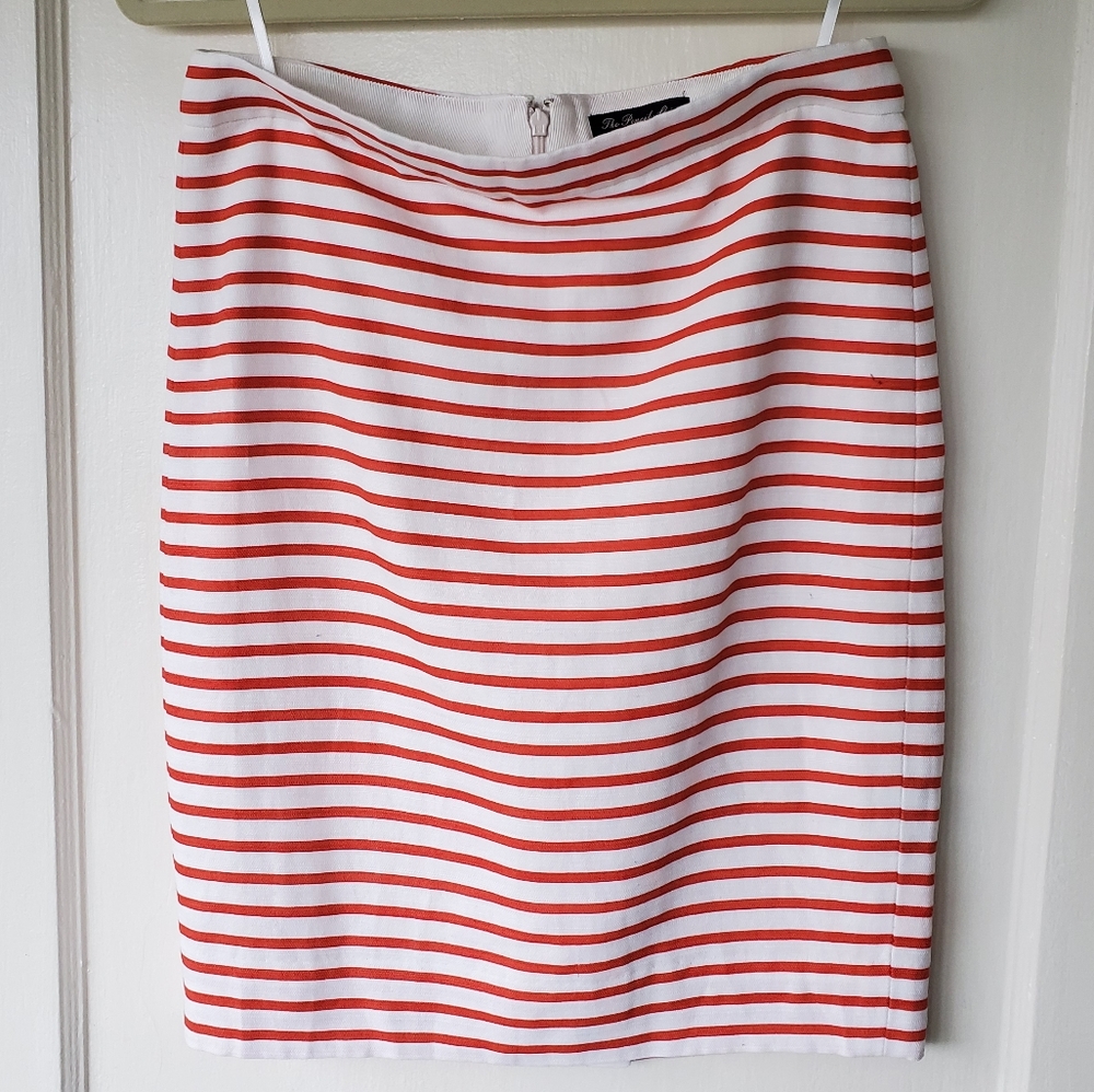 J. Crew pencil skirt sz 2 white with orange stripes